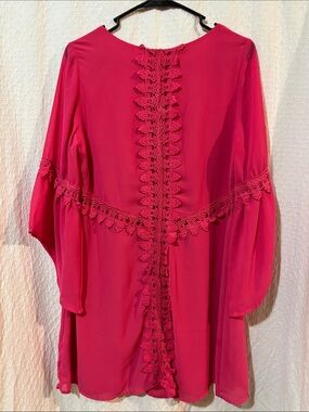 PINK ANTHROPOLOGY ENTRO Woman Dress - Cottagecore -Embroidered -  Bell Sleeves